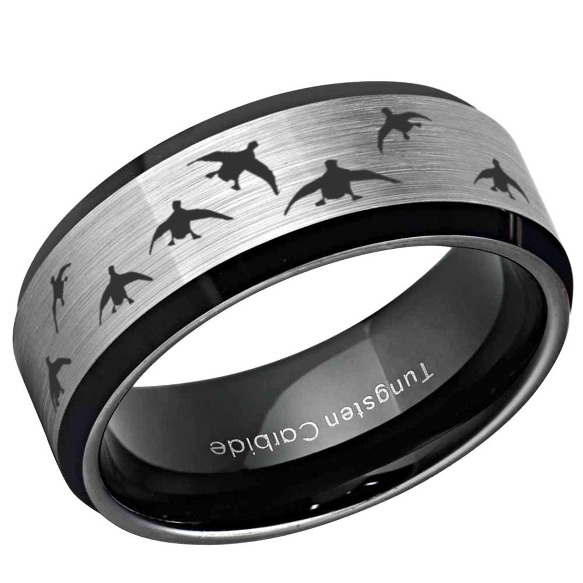 Tungsten Duck Hunting Wedding Ring, Beveled Edge Gray Band - Etsy