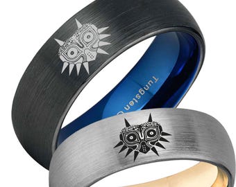 Majora's Mask Tungsten Ring, Zelda Wedding Band, Triforce Jewelry