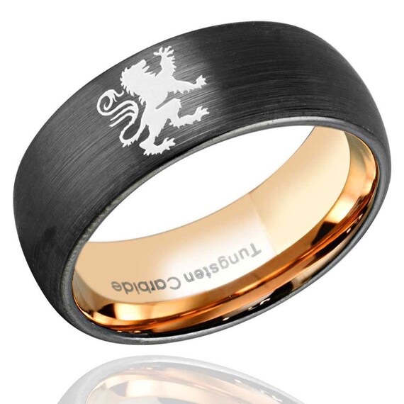 Personalized Outside Inside Engraving Cobalt Wedding Band Ring 8mm Brushed Classic Domed Black Ring