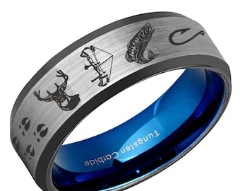 Thorsten Polynesian Fishing Hook Design Sport Fishing Print Pattern Flat Polished Tungsten Ring 10mm Wide Wedding Band from Roy Rose Jewelry Thorsten Polynesian Fishing Hook Design Sport Fishing Print Pattern Flat Polished Tungsten Ring 10mm Wide Wedding Band from Roy Rose Jewelry