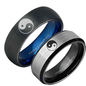 Yin Yang Ring, 8mm Black Tungsten Mens Engagement Ring, Customized Jewelry, Gifts For Dad