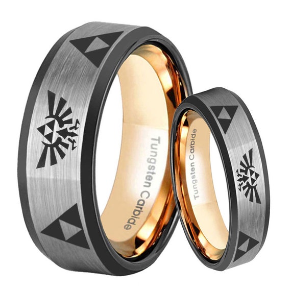 6 8mm Tungsten Legend of Zelda Ring Beveled Rose Gold Tungsten