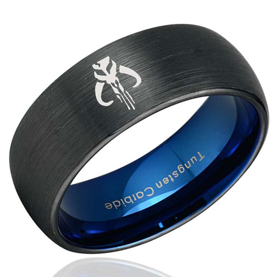 4mm 6mm 8mm 10mm 12mm Boba Fett Helmet Symbol Star Wars Polished Flat Ring Black Tungsten Carbide Engraved Wedding Band Jewelry