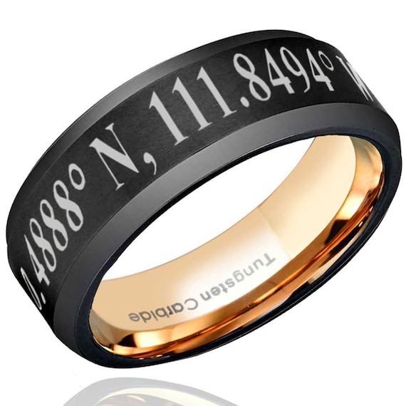 Promise Ring 8mm GPS Coordinates Personalized Men's Tungsten Wedding Ring Band