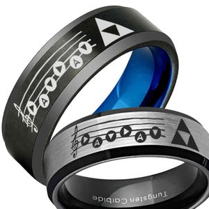 Song Of Storms Ring, Ocarina Of Time Ring, Zelda Male Ring, Black Tungsten Mens Wedding Band, Personalized Gifts, 8MM