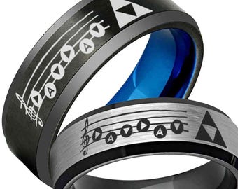 Zelda Tungsten Carbide Ring, Song of Storms Engraved, Gamer Wedding Band