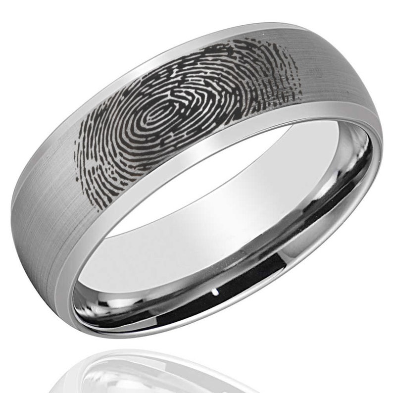 Actual Inside Fingerprint Ring Engraved Brushed Dome Tungsten Etsy