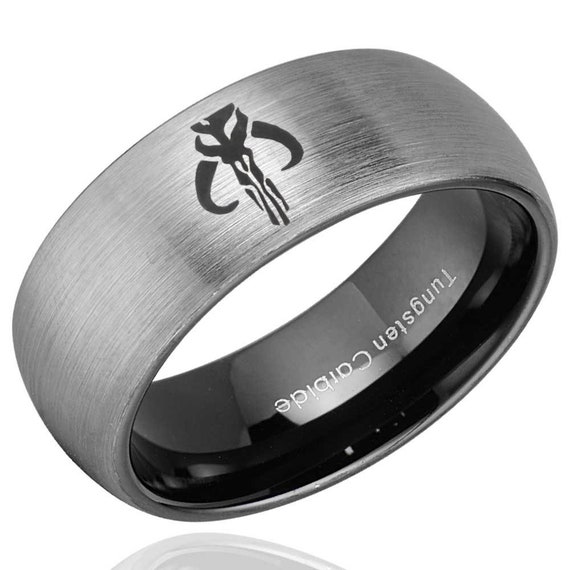 8mm Tungsten Black 2 Tone Dome Celtic Mandalorian Boba Fett Engage Ring