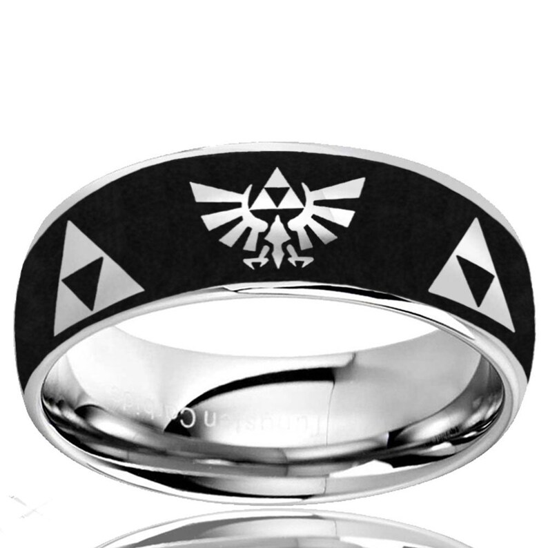 Mens Zelda Ring 8mm Zelda Triforce Inspired Tungsten Ring Mens Engagement Band Dome 2 Tone Men/'s Tungsten Gold Ring Mens Promise Ring