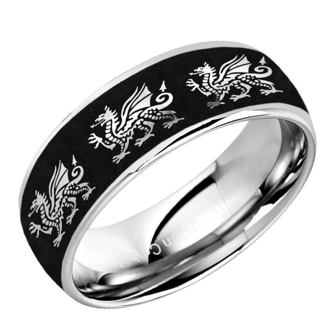 8mm Tungsten Dragons Celtic Ring, Black Tungsten Dragon Men's Wedding Band, Promise Ring, Gifts