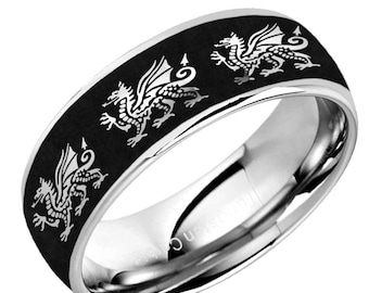 Tungsten Celtic Dragon Men's Wedding Band, Black Dragon Ring