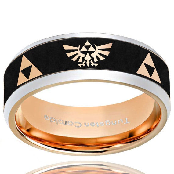 Mens Zelda Ring 8mm Zelda Triforce Inspired Tungsten Ring Mens Engagement Band Dome 2 Tone Men/'s Tungsten Gold Ring Mens Promise Ring