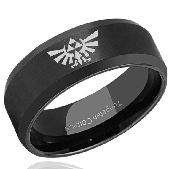 Mens Zelda Ring 8mm Zelda Triforce Inspired Tungsten Ring Mens Engagement Band Dome 2 Tone Men/'s Tungsten Gold Ring Mens Promise Ring