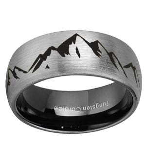 Mens Mountain Ring, Mountain Range Ring, Landscape Outdoor Tungsten Wedding Band Mens, Gifts For Father