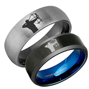 Archery Hunting Mens Ring, 8mm Black Tungsten Bow Hunting Engagement Ring, Personalized Gifts