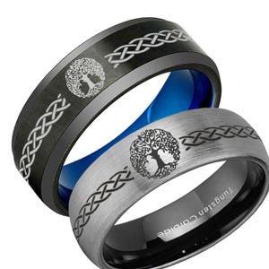 Celtic Tree Of Life Ring, Black Tungsten Celtic Wedding Band, Celtic Tree Ring, Anniversary Gift, Gifts For Dad