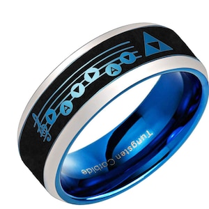 Tungsten Song Of Time Ring, Tungsten Ocarina Of Time Ring, Tungsten Tri Force Zelda Wedding Band, Custom Jewelry
