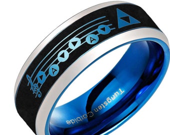 Tungsten Song Of Time Ring, Tungsten Ocarina Of Time Ring, Tungsten Tri Force Zelda Wedding Band, Custom Jewelry