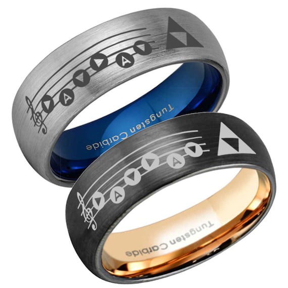 Ocarina of Time Tungsten Ring, Zelda Triforce Engraved Wedding