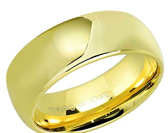 4, 6, 8mm Tungsten Ring, Dome Yellow Gold Tungsten Ring, Personalized Gifts, Couple Rings Set