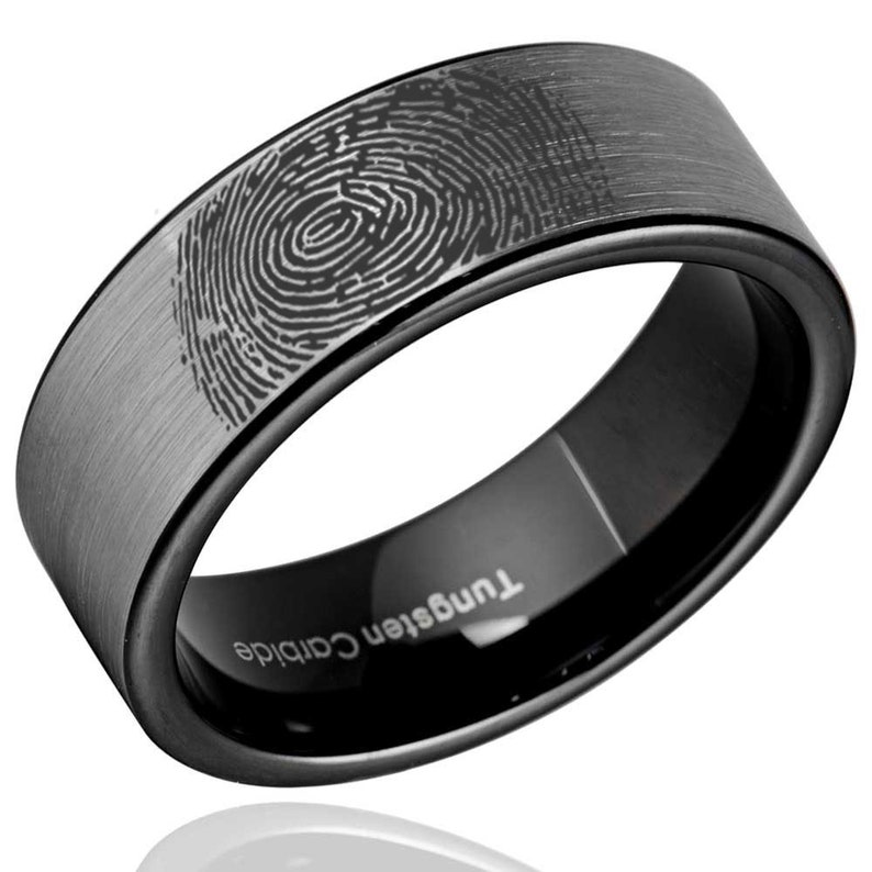 Actual Fingerprint Ring 8mm Pipe Cut Tungsten Mens Wedding Etsy