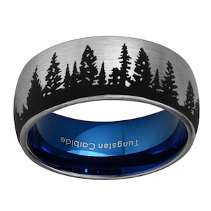 Outdoor Wedding Ring, Dome Tungsten Fir Forest Man Wedding Band, Nature Jewelry, Laser Engraving, Gifts For Boyfriend