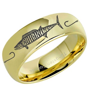 8mm Wahoo Fishing Ring, Black Rose Gold Tungsten Fish Hooks Wedding Band, Custom Jewelry, Gifts For Husband