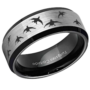 6, 8mm Tungsten Duck Hunting Mens Wedding Ring, Beveled Edge Brushed Gray Duck Men's Tungsten Band, Promise Ring