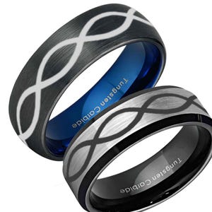 8mm Tungsten Infinity Design Ring, Black Tungsten Infinity Mens Wedding Band, Personalized Ring