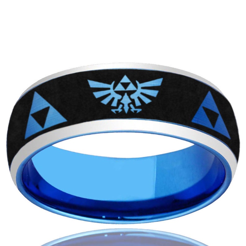 Mens Zelda Ring 8mm Zelda Triforce Inspired Tungsten Ring Mens Engagement Band Dome 2 Tone Men/'s Tungsten Gold Ring Mens Promise Ring