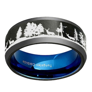 Tungsten Antler Ring, Deer Antler Wedding Band, Forest Wedding Band, Black Forest Jewelry, Elk Mens Wildlife Rings,  Handmade Jewelry