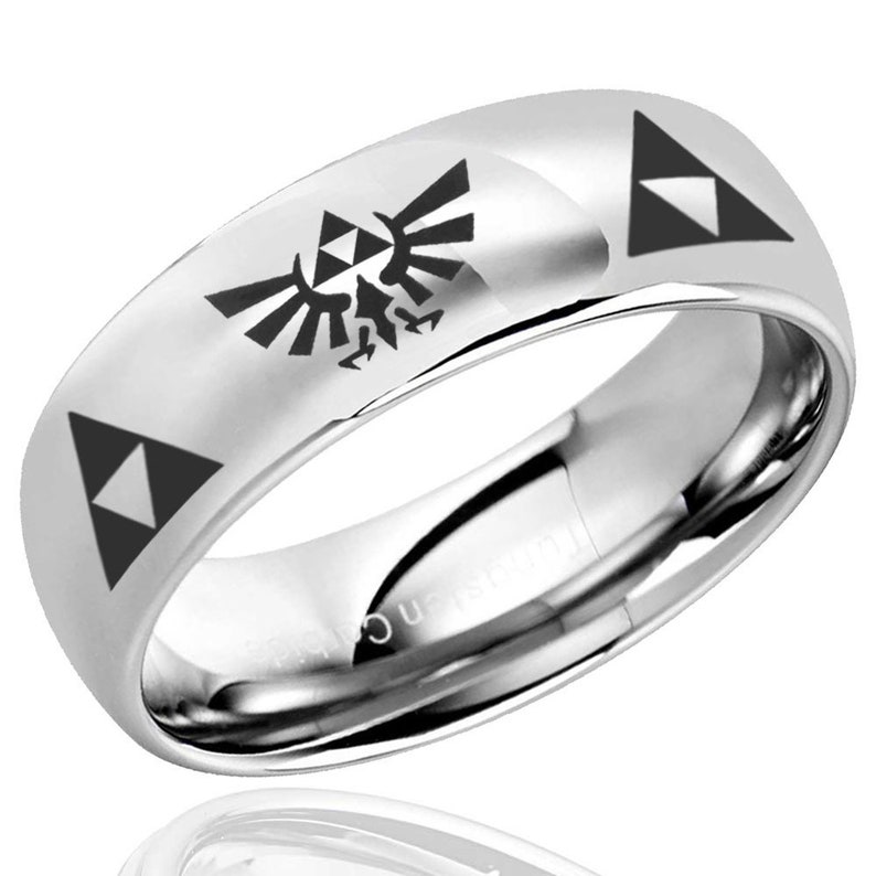 Promise Rings for Couple Mirror Dome Legend of Zelda His Hers Tungsten Wedding Rings Tungsten Wedding Band Set Tungsten Engagement Set
