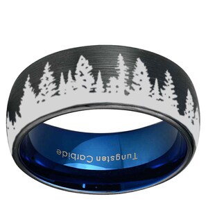 Forest Band, Forest Wedding Ring, Nature Wedding Band, Christmas Tree Ring, Mens Rings Trees, Tungsten Band, Tree Mens Ring, Landscape, Dome