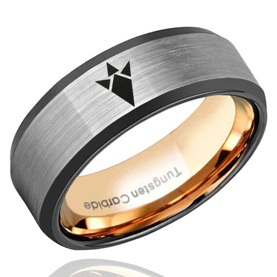 8mm Tungsten Carbide Blue Beveled Triforce Zelda Promise Ring