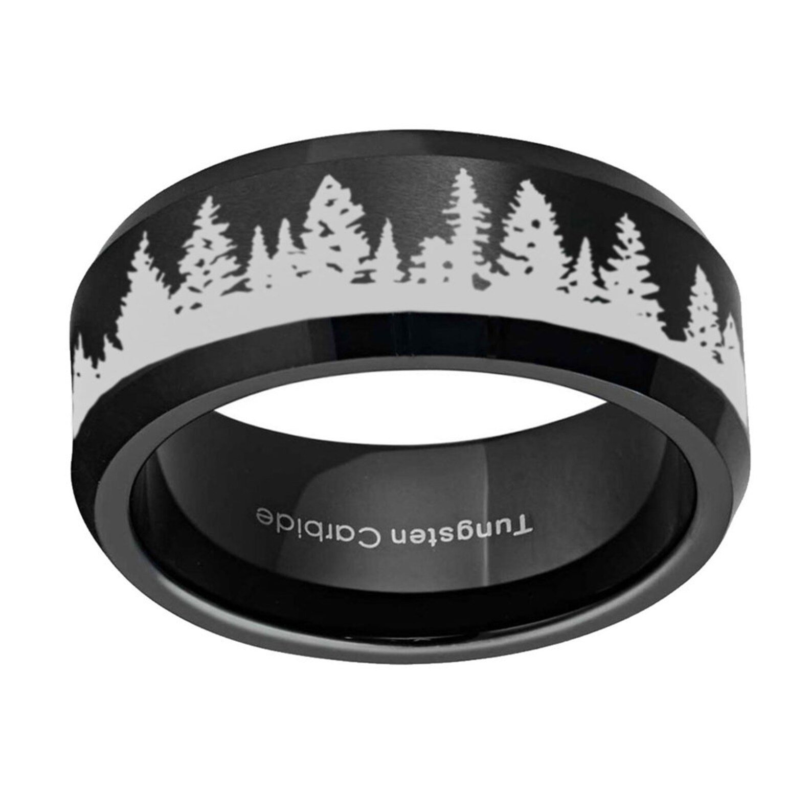 8mm Forest Ring Outdoor Trees Ring Beveled Rose Gold Etsy