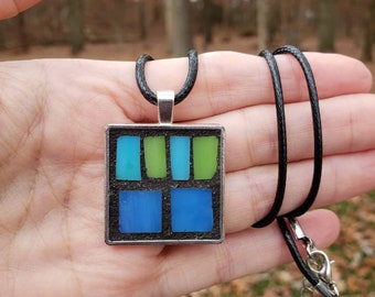 blue mosaic blue pendant mosaic necklace blue gift blue necklace shades of blue necklace blue jewelry mosaic blue necklace blue