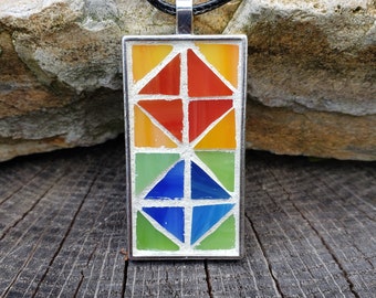 Geometric Mosaic Pendant Necklace.
