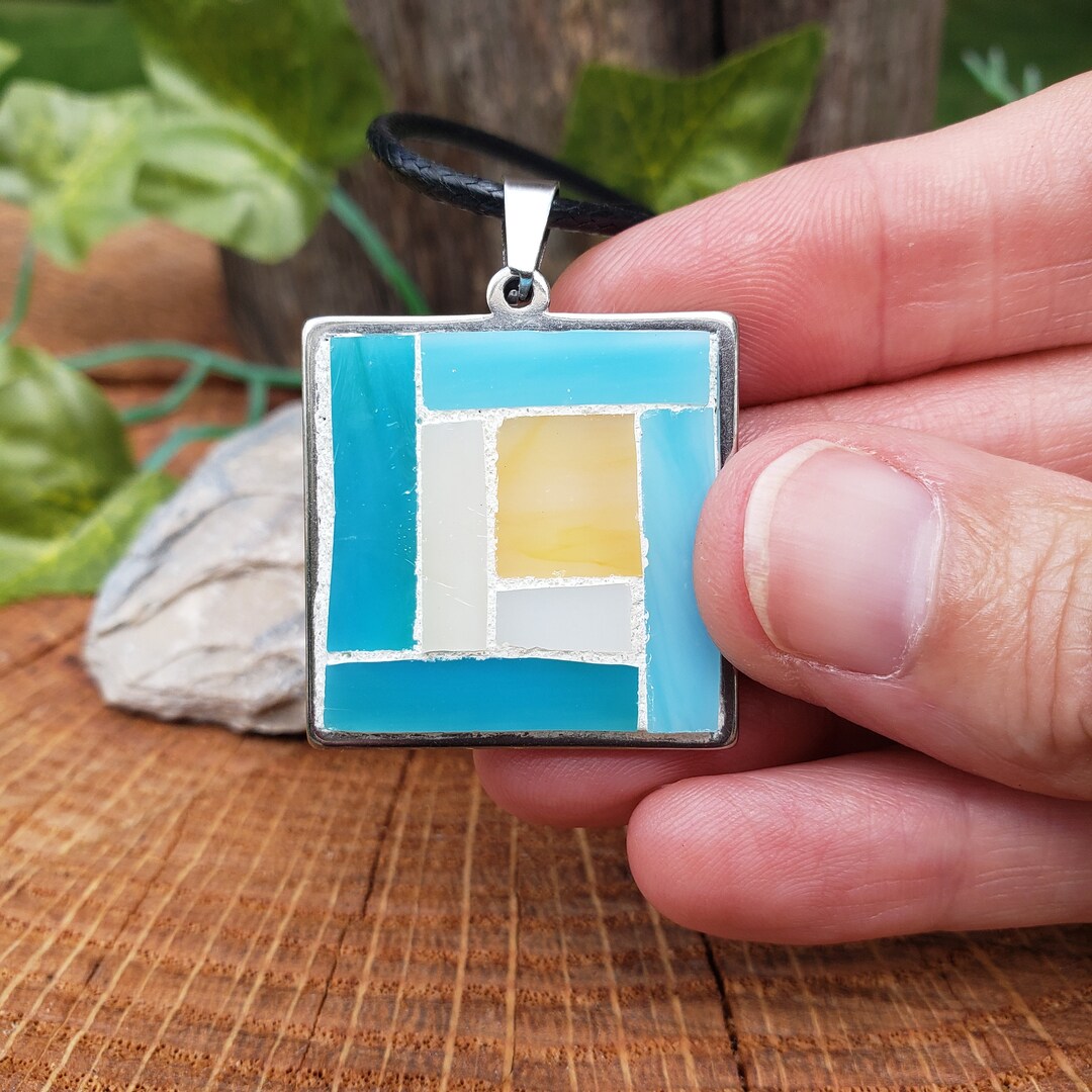Aqua Mosaic Pendant Necklace, Wearable Art Jewelry. Etsy