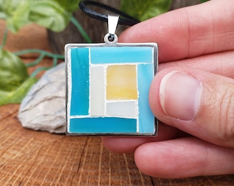 Mosaic Pendant Necklace, Wearable Art Jewelry.