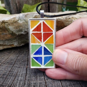 Handmade Mosaic Glass Pendant Necklace: Geometric Wearable Art.