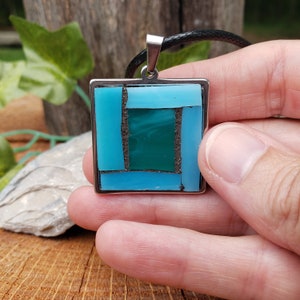 Silver Necklace with Square Turquoise Pendant