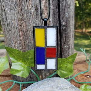 Black Rectangle Mosaic Pendant Necklace, Wearable Art Jewelry.