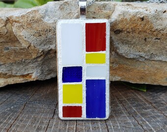 Mosaic Art Deco Necklace, Stained Glass Pendant Necklace.