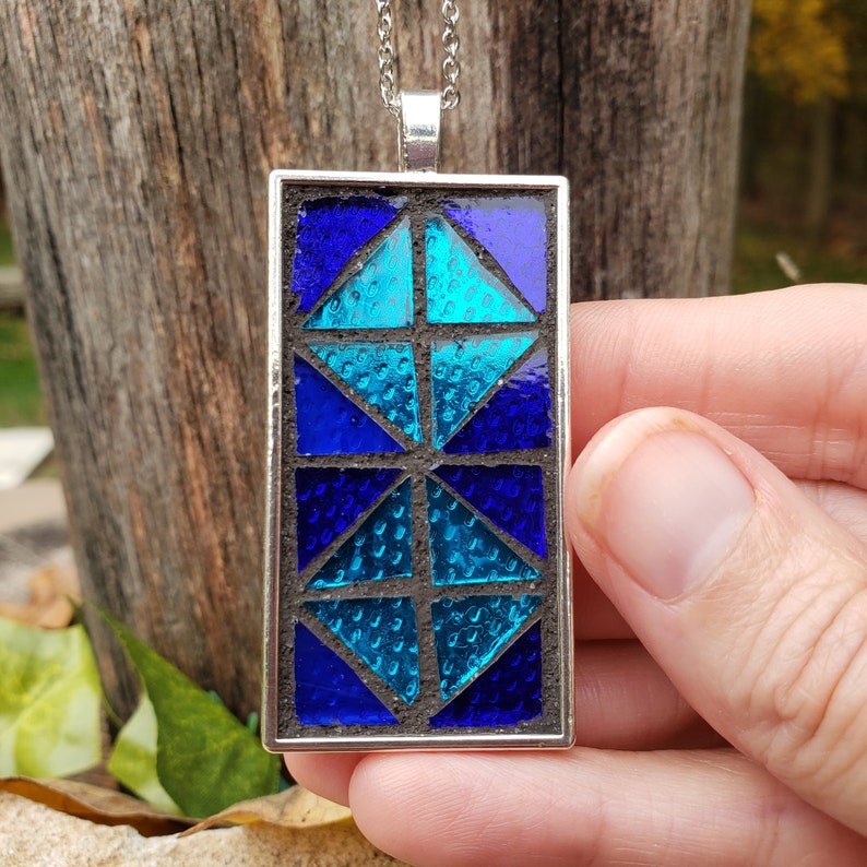 Geometric Mosaic Pendant Necklace, Micro Mosaic Jewelry, Wearable Art