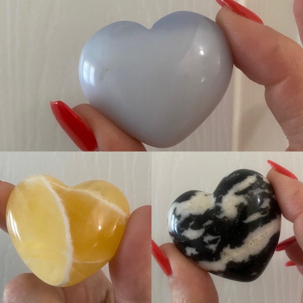 Crystal Heart Set / Zebra Jasper, chalcedony and Honeycomb Calcite