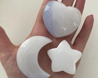 Genuine Chalcedony Heart, Moon and Star / Brazil #1