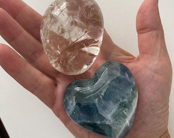 Fluorite Heart and Clear Quartz Set / Mexico and Brazil