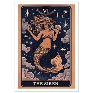 Illustrazione di tarocchi vintage "La sirena", poster classico su carta semilucida, senza cornice, formato A2 (42 x 59,4 cm)