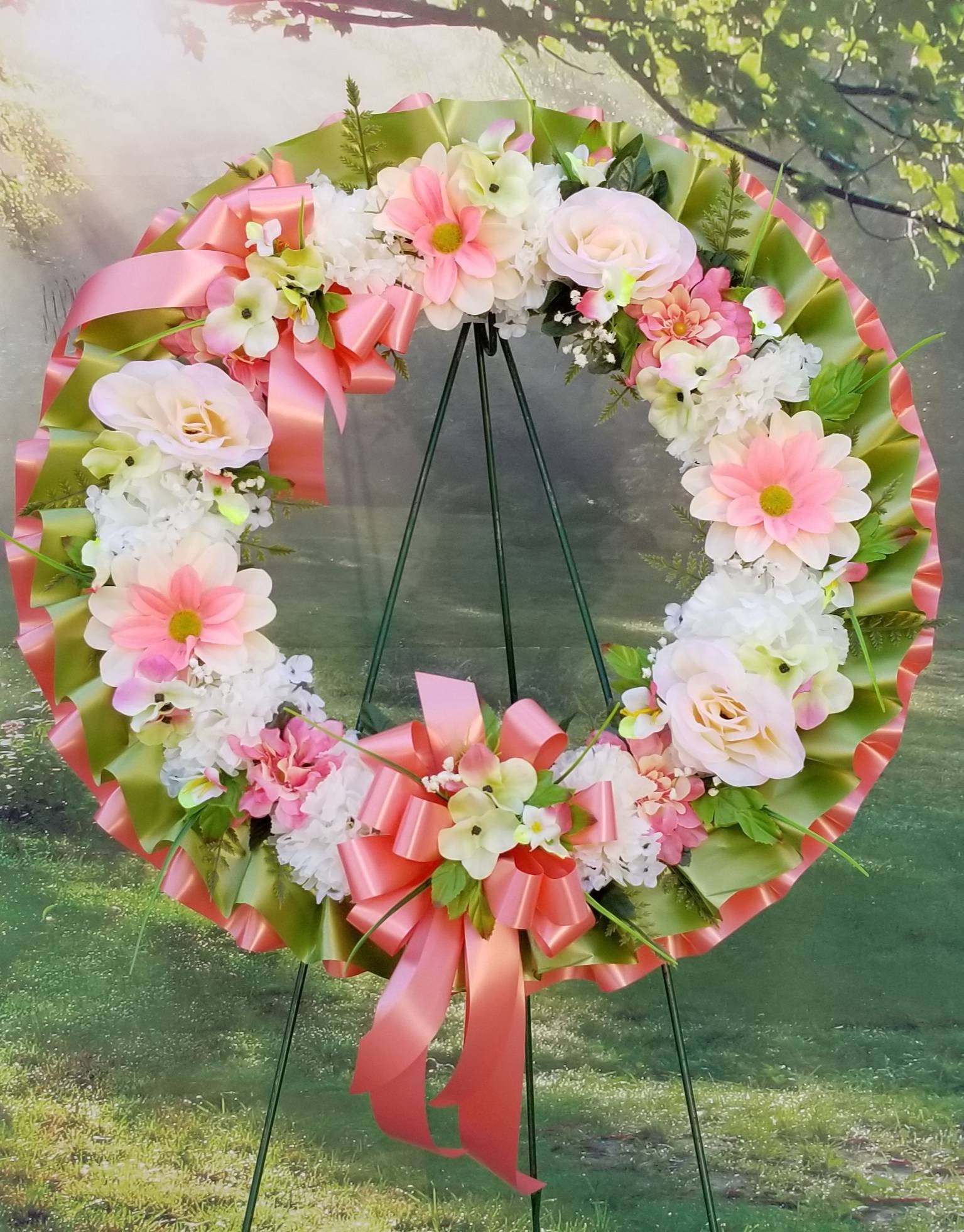 Cemetery Wreath Peach and Cream Sympathy Wreath Gravesite Etsy