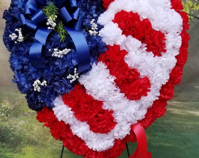 Patriotic Heart Cemetery Wreath, Red White Blue, Sympathy Wreath